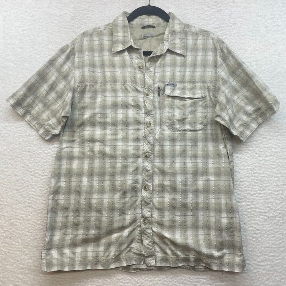 Columbia Shirt Mens Large Beige Plaid Button Down Hiking Outdoor Titanium Hike
